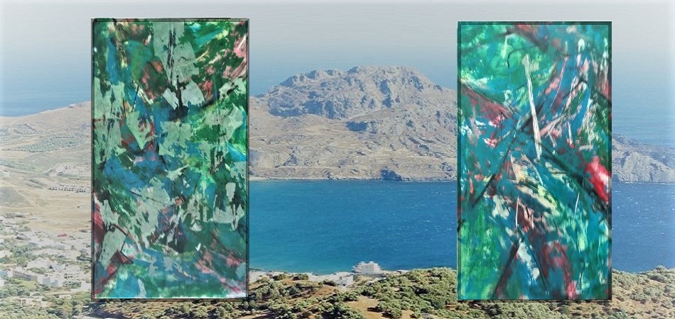 ART GALLERY PLAKIAS - South coast of Crete; <br> "FORCES of NATURE I and II", cm 100 x 150 /       Eugen Hunziker Switzerland,  2018